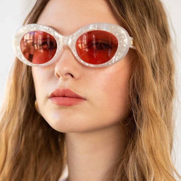 Crap Eyewear Pink Oval Frame Sunglasses with Red Lenses main image 5